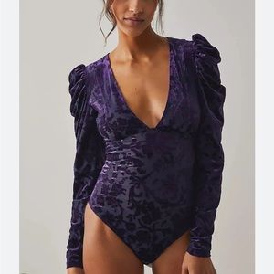 Free People Magic Hour Midnight Combo Velvet Bodysuit Purple medium Nightout
